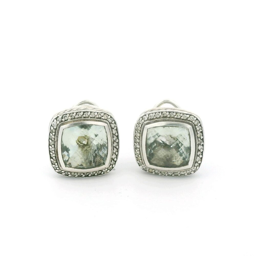 David Yurman Sterling/18K Albion Prasiolite Diamond Leverback Earrings